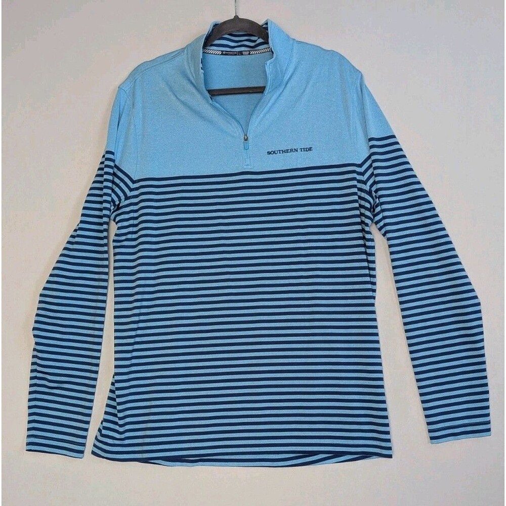 Southern Tide To Trail Shirt Men Large 1/4 Zip Striped Performance Lightweight